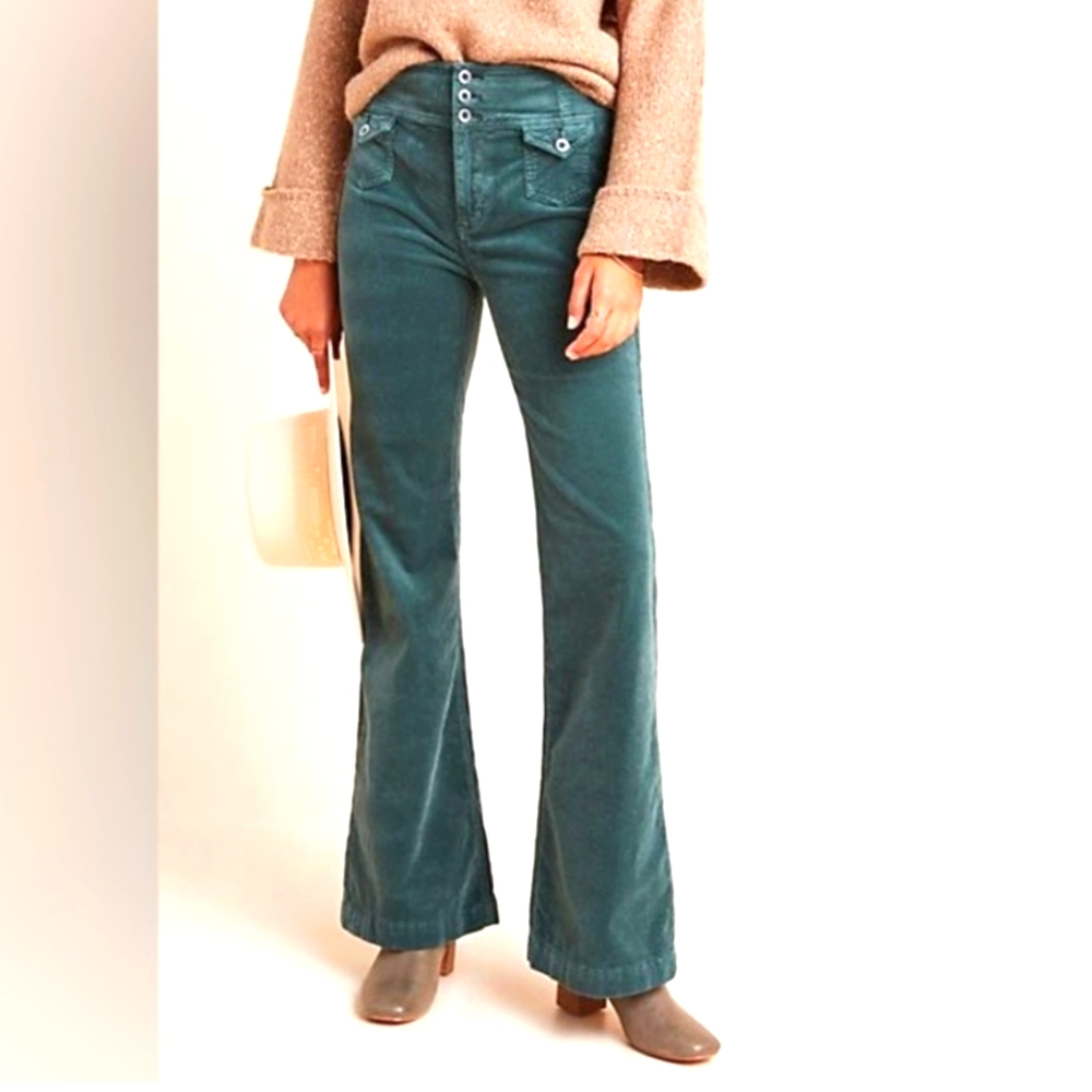 Pilcro and the Letterpress Corduroy High-Rise Trouser Bootcut in Teal - Size 27